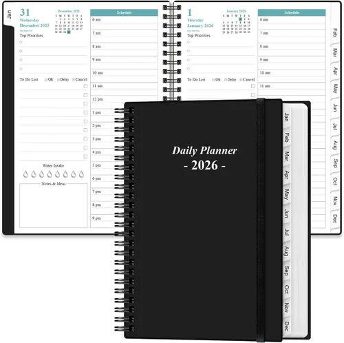 Agenda diaria 2026 página completa por día, agenda diaria y mensual 2026 de enero de 2026 a diciembre de 2026, con pestañas de 12 meses, 6.4 x 8.5