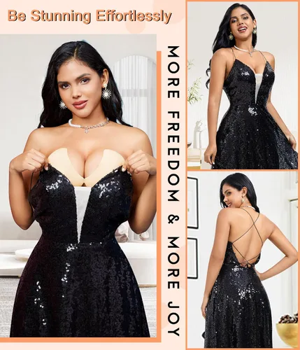 Miniatura 6 de CYDREAM Sujetador sin tirantes adhesivo adhesivo para mujeres de pecho completo, brasier de silicona invisible push up talla grande para vestido sin
