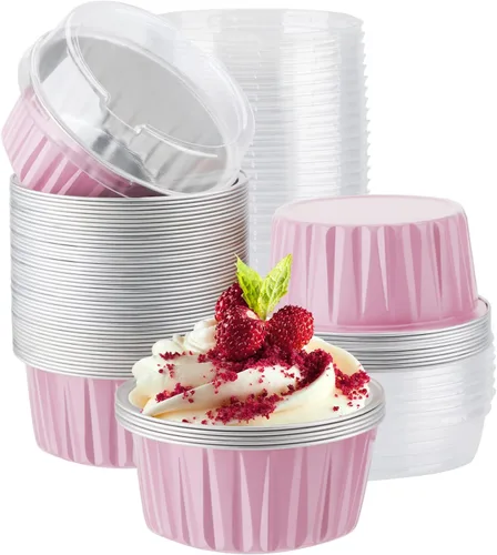 Miniatura 15 de EUSOAR Tazas de aluminio para hornear, paquete de 30 tazas de 5 onzas para cupcakes con tapas, moldes de pastel de 4.2 fl oz, flanes de postres, Azul