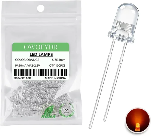 Miniatura 20 de 100 lámpara LED de diodo de luz blanca cálida de 5mm (Lente Transparente Redonda DC 3V 20mA) Bombilla de iluminación, componente electrónico, luz