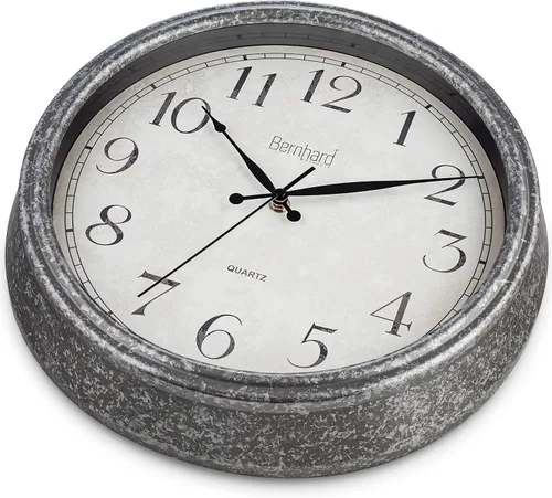 Miniatura 3 de Bernhard Products Reloj de pared rústico de 14 pulgadas, silencioso, sin tictac, funciona con pilas, decorativo, texturizado, rústico, granja, gris