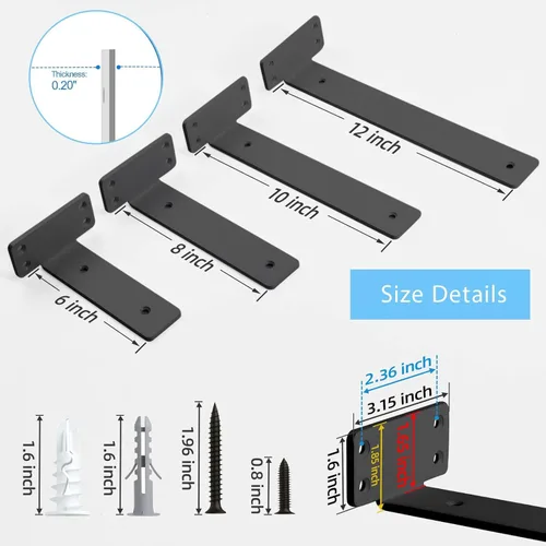 Miniatura 2 de Soportes de estante flotantes de 6 pulgadas, 6 paquetes, soportes de estantería resistentes de 1/5 pulgadas de grosor para estantes de madera