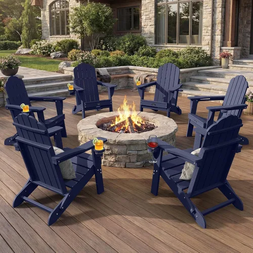 Miniatura 23 de Silla Adirondack plegable, silla Adirondack de HDPE con 2 soportes para tazas, sillas para fogatas al aire libre de fácil montaje para patio