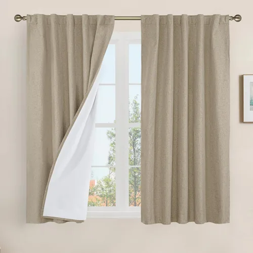 Miniatura 97 de LAMIT Cortinas de lino natural 100 % opacas para ventana, para dormitorio, 45 pulgadas, cortinas térmicas con textura de lino estilo granja