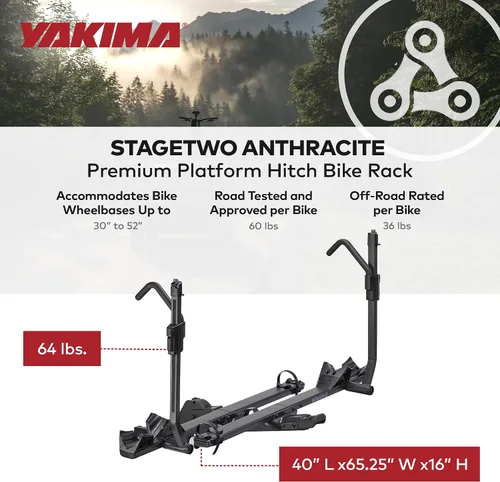 Miniatura 4 de Yakima StageTwo - Portabicicletas de enganche de bandeja ajustable escalonada premium de 1.25 pulgadas para 4 bicicletas, se adapta a distancias