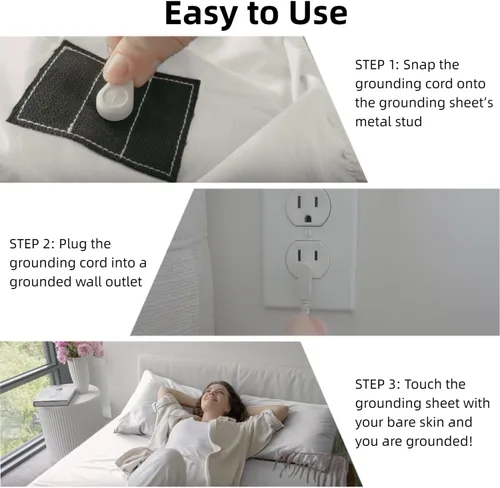 Miniatura 4 de Grounding Sheets - Sábanas de tamaño matrimonial con cable de conexión a tierra de 15 pies, 90% algodón orgánico y 10% fibra de plata pura, sábanas