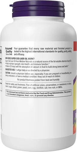 Miniatura 8 de Webber Naturals Super Bacalao - Cápsulas blandas de aceite de hígado de bacalao con vitamina A y vitamina D, 1100 mg de aceite de pescado de hígado