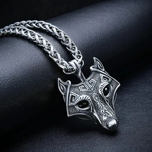 Miniatura 2 de BAVIPOWER Viking Fenrir - Collar con colgante de amuleto de cabeza de lobo para hombres y mujeres, collar escandinavo nórdico de acero inoxidable