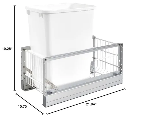 Miniatura 9 de Rev-A-Shelf Contenedor de basura extraíble individual de aluminio de 35 cuartos de galón con cierre suave para gabinetes de cocina base, ancho