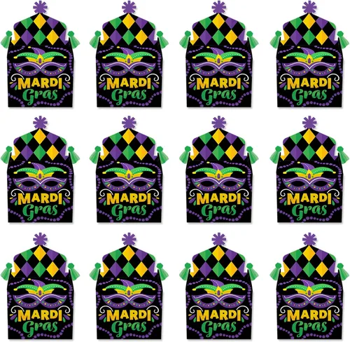 Miniatura 4 de Big Dot of Happiness Máscara colorida de Mardi Gras, caja de golosinas, recuerdos de fiesta, cajas de golosinas para fiesta de máscaras, juego de 12