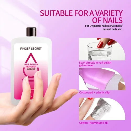 Miniatura 3 de Finger Secret - Removedor de esmalte de uñas de gel, 4.1 fl oz, líquido mágico para quitar el esmalte de uñas de gel, removedor de gel fácilmente