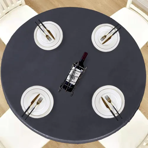 Miniatura 17 de LUSHVIDA - Mantel para mesa redonda impermeable y con borde elástico, de vinilo, ajustable a la mesa, mantel de plástico con borde elástico