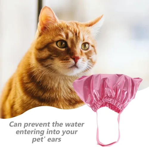 Miniatura 7 de balacoo Gorro de ducha impermeable para mascotas para perros y gatos, gorra de baño ajustable para cachorros con protección para los oídos