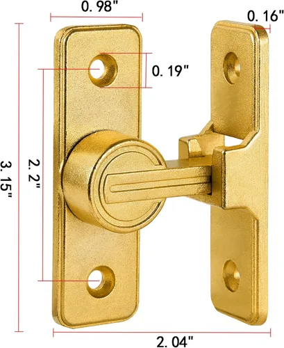 Miniatura 2 de INIRET Paquete de 2 pestillos dorados de 90 grados para puerta de granero, pestillos pesados para puerta corredera de granero