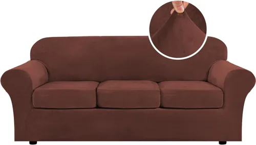 Miniatura 41 de H.VERSAILTEX - Funda elástica para sofá de 3 piezas, de suave terciopelo afelpado, para sofá biplaza con 2 cojines de hasta 72 pulgadas de ancho, se