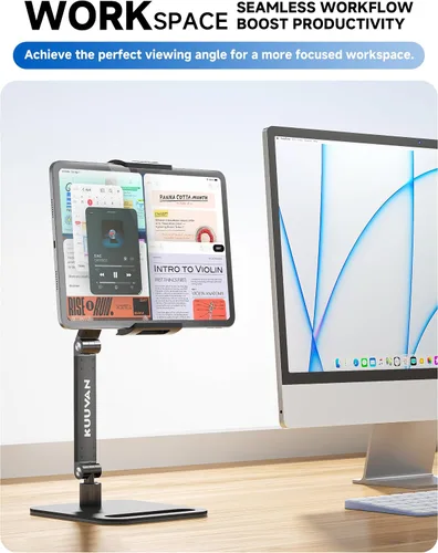Miniatura 9 de Soporte para tableta para iPad, soporte de monitor portátil para 15.6 pulgadas, 17.3 pulgadas Aluminum Alloy Foldable Arm Mount with 360° Swivel