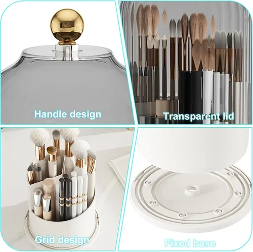 Miniatura 3 de BigKing Soporte para brochas de maquillaje con tapa, organizador de maquillaje, organizador de brochas de maquillaje giratorio de 360 grados a