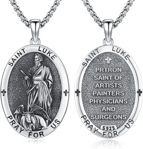 Miniatura 72 de Collar con colgante de plata de ley 925 con medalla de San Patrón, joyería religiosa para hombres y mujeres, con cadena de acero inoxidable 316L