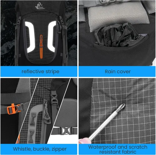 Miniatura 6 de Bseash Mochila impermeable de 80L para senderismo y camping con funda para la lluvia, ligera, para deportes al aire libre, viajes, mochila de día