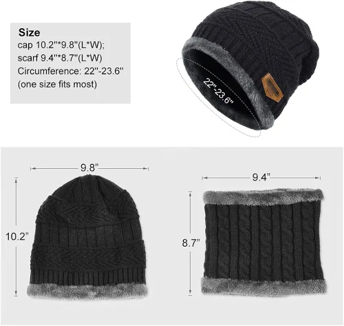 Miniatura 7 de 4 piezas de gorro de invierno para hombre y mujer, conjunto de bufanda de punto cálido para hombre y mujer, One Size-Medium