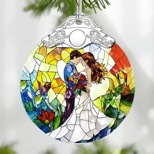 Miniatura 24 de Adorno de Vidrio Manchado de Puesta de Sol en la Playa, Adorno Navideño – Decoración de Árbol de Navidad, Decoración Festiva, Relleno de Calceti