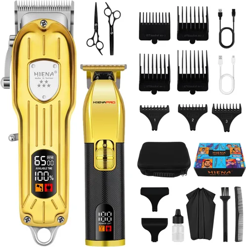 HIENA PRO Juego de cortapelos para hombres, kit de peluquería profesional para corte de cabello, juego de cortadoras y recortadoras recargables