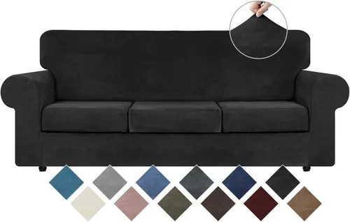 Miniatura 41 de WEERRW 4 Piezas Fundas de Terciopelo de Alta Elasticidad para Sofá de 3 Cojines Fundas de Sofá, Protector de Muebles Lavable con Parte Inferior