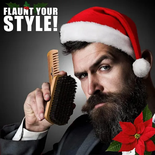 Miniatura 2 de Cepillo para barba para hombres, peine para barba y bigote con tijeras, kit de aseo para barba, cepillo de cerdas de jabalí 100% naturales, peine