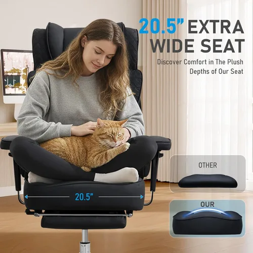 Miniatura 7 de Silla de oficina grande y alta, silla reclinable ergonómica de cuero con reposapiés, cómodas sillas de escritorio ejecutivas para computadora
