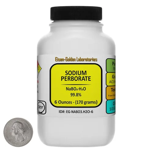 Perborato de sodio [NaBO3.H2O] 99.8% Gránulos de flujo libre grado ACS 6 oz en una botella
