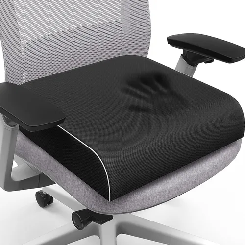 Miniatura 13 de SweetSlubr Cojín de asiento para aliviar el dolor de coxis, cojín para silla de oficina, cojín de espuma viscoelástica grande con funda Gris