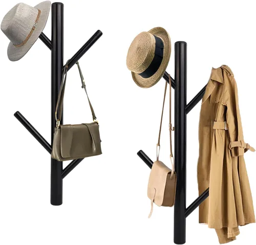 Paquete de 2 percheros verticales de metal montado en la pared, moderno perchero y sombrero, perchero de árbol de 15.9 pulgadas para sombreros,