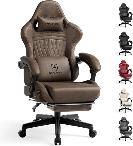 Miniatura 13 de GTPLAYER Silla de juegos para adultos, sillas ergonómicas de videojuegos con altavoces, reposapiés y reposabrazos de conexión, silla reclinable