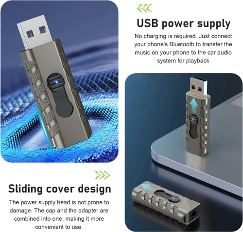 Miniatura 6 de Receptor USB para automóvil, receptor inalámbrico BT 5.3, adaptador de audio inalámbrico de alta sensibilidad, adaptador de conector auxiliar