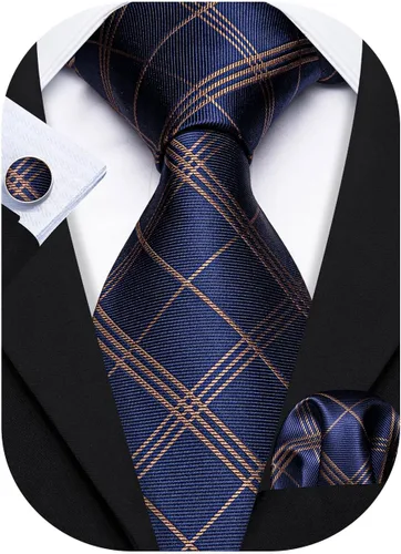 Miniatura 190 de Barry.Wang Juego de corbatas para hombre, corbata de seda a rayas, tejido a cuadros, gemelos formales, negocios, boda