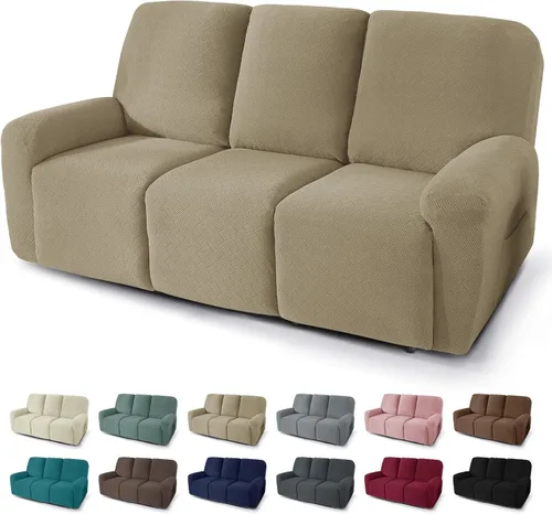 Miniatura 23 de JIVINER Fundas reclinables de gran tamaño de 3 piezas para sillón reclinable grande con bolsillos, tela jacquard elástica Lazy Boy funda para sofá