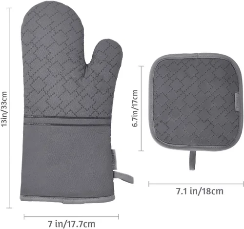 Miniatura 6 de Juego de 4 guantes de horno y soportes para ollas, guantes de horno resistentes al calor 572F, forro de algodón suave con superficie antideslizante