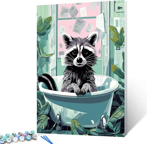 Miniatura 29 de Pintura por números para adultos, baño, animales, bricolaje, pintura al óleo digital, pintura acrílica, cebra, arte de pared, hojas verdes, bañera