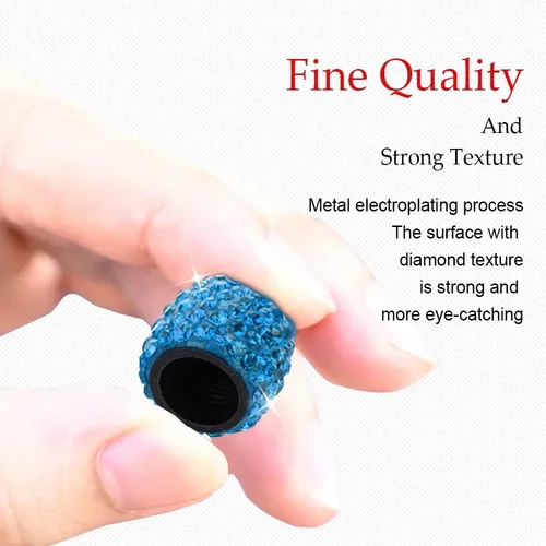Miniatura 3 de Paquete de 4 tapas brillantes para vástagos de válvula, tapas de aire, tapones de aire de neumáticos de diamantes de cristal para automóvil, Azul