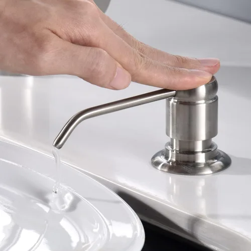 Miniatura 3 de GAGALIFE Dispensador de jabón para fregadero de cocina (níquel cepillado) y kit de tubo de extensión, cabezal completo de latón, tubo de silicona