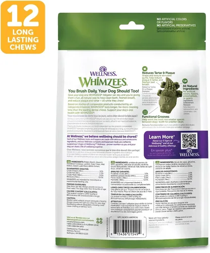 Miniatura 8 de Whimzees Wellness Alligator - Golosinas dentales para perros, masticables naturales, tamaño mediano, (12 unidades)