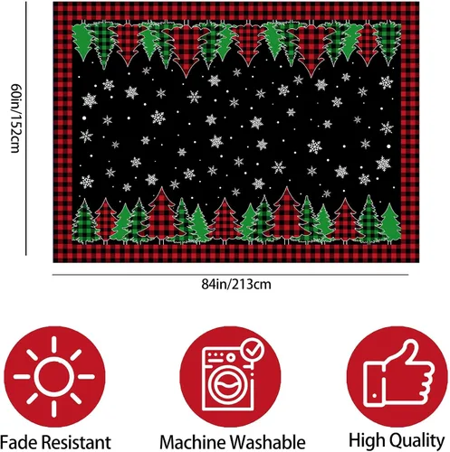 Miniatura 6 de pinata Mantel de Navidad de 60 x 84 pulgadas, mantel rectangular con árboles de Navidad, cuadros búfalo negro oblongo de invierno, Navidad y copos