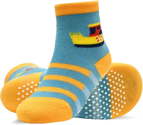 Miniatura 8 de Tphon 12 pares de calcetines antideslizantes con agarre en la parte inferior antideslizante de algodón antideslizante para niños niñas niños 1-7