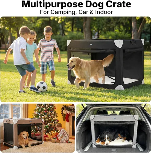 Miniatura 6 de Veehoo Jaula grande para perros para interiores y exteriores, portátil, plegable, para perros, 42 pulgadas, suave, plegable, con ventanas de malla