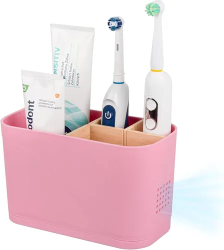Miniatura 9 de Soporte para cepillo de dientes eléctrico de 3 ranuras con divisores de bambú para baños, organizador de cepillos de dientes y pasta de dientes