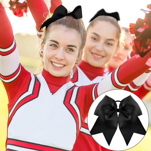 Miniatura 4 de 2 paquetes de lazos grandes para animadoras de 8 pulgadas con soporte para coleta, lazos grandes para el cabello para uniformes de sóftbol para Negro