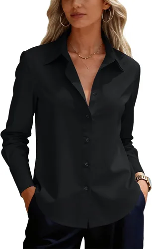 siliteelon Camisas de vestir con botones para mujer, camisas de vestir de manga larga para mujer, camisas de trabajo de algodón de ajuste regular