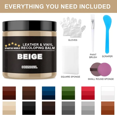 Miniatura 8 de STARTSO WORLD Bálsamo de recoloración de cuero, kit de reparación de cuero beige para muebles, sofás y asientos de automóvil, pintura para cuero