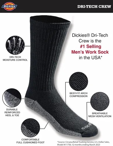 Miniatura 4 de Dickies Men's Dri-tech Original Moisture Control Crew Socks, Available in M-xxl (6, 12, 18 Pairs)