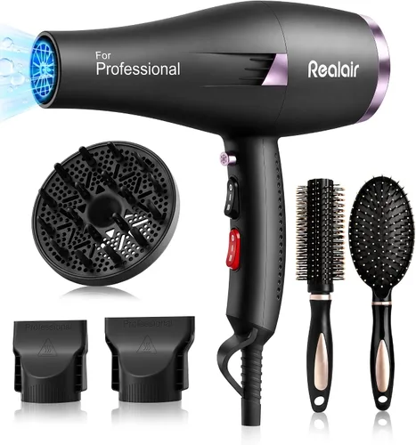Secador de pelo de salón, secador de pelo profesional, motor de CA con difusor para mujeres y hombres, secado rápido 5X, potente y silencioso para